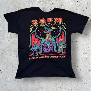 Wizard of Barge BDSM Battles Dragons Swords Magic Graphic T-Shirt Black L